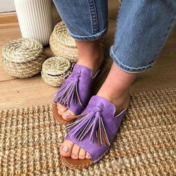 

slippers casual and comfortable flat sandals women 2021 summer wild tassel fashion simple beach, Black