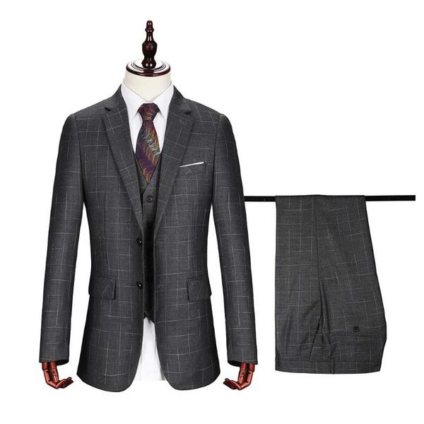 

2021 new men's fashion boutique plaid wedding dress suit three-piece male formal business casual suits jacket + vest + pants, White;black