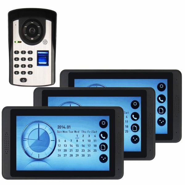 

finger print / remote control / password/lcd screen unlock video phone cameras with 3pcs 7inch large touch screen video system