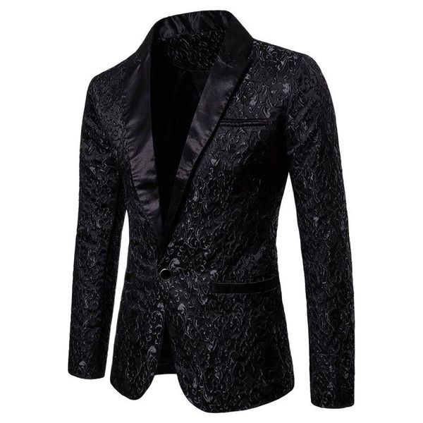 

men's suits & blazers black jacquard bronzing floral blazer men 2021 single button suit jacket wedding party stage costume homm, White;black
