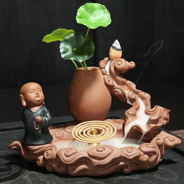 

fragrance lamps smoke waterfall cloud incense holder lovely little monk ceramic buddha censer coil backflow burner