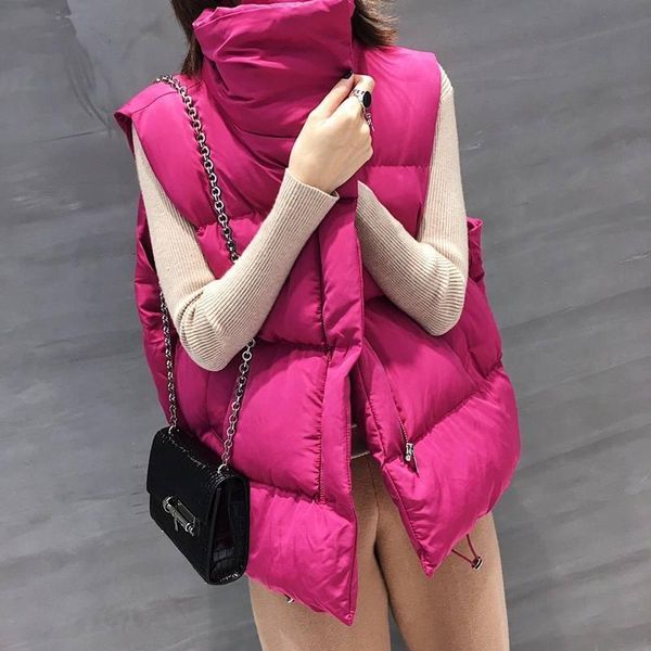 

women's vests 2021 autumn winter women loose vest lady solid stand collar sleeveless thick warm waistcoat female zipper down cotton k66, Black;white