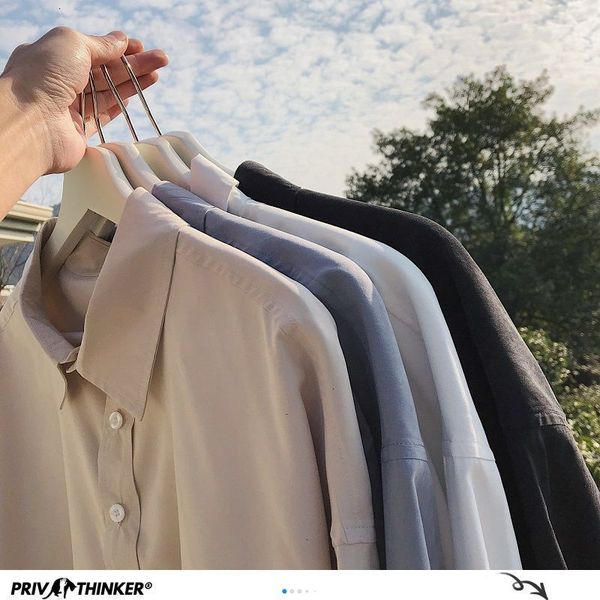 

new 2021 privathinker korean solid color men shirts hajuku man casual long sleeve women blouse basic male shirt trvj, White;black