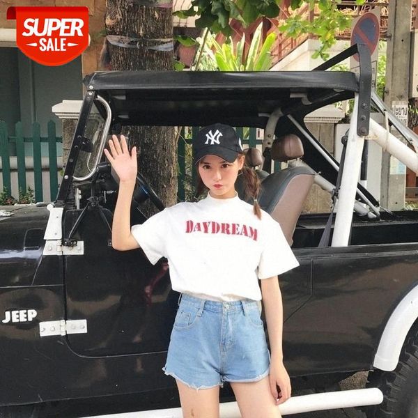 

sunfiz yf daydream letter printed tee casual loose fashion simple women tshirt basic all match short sleeve female t-shirts #o93i, White