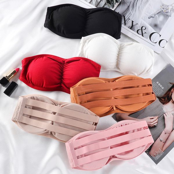 

outfit strapless bra crop seamless women back closure bandeau tube underwear female strapless yoga sports bras top, White;red