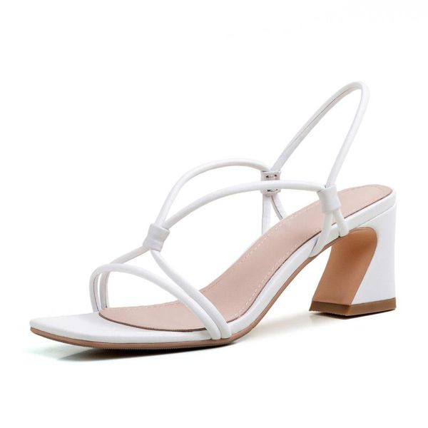 

dress shoes 2021 genuine leather peep square toe high heels back straps women young lady mature summer sandals l08, Black