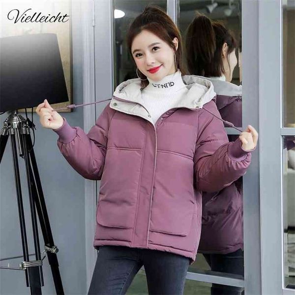 

vielleicht women winter jacket loose parkas patchwork thickening warm coat hooded female down cotton-padded short jacket coat 210819, Black