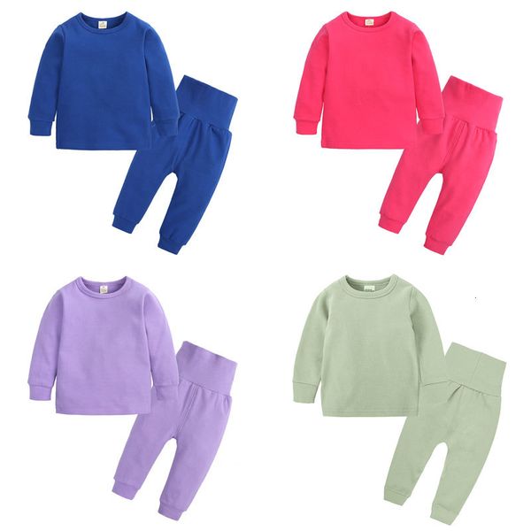 

2021 new spring fashion pajamas for solid color children pajama sets cotton long sleeve sleepwear+pants kids clothes 2-6 years 6kei, Blue;red