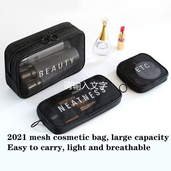 

2021 light net yarn transparent makeup handbags small cosmetic bags organizer travel beauty case storage large wash