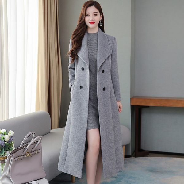 

casual dresses thick woolen coat women autumn winter elegant fashion turn-down collar plus cotton liner warm slim long wool ntod, Black;gray
