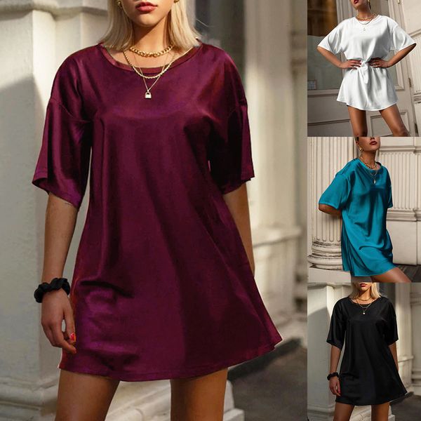 

2021 new summer sale loose long tshirt oversized silk short sleeve tee shirt women casual with straightleg round neck 2vfu, Black;gray