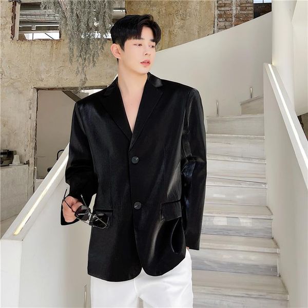 

men's suits & blazers 2021 autumn korean style personalized highlight satin suit men casual loose black white for m-xxl, White;black
