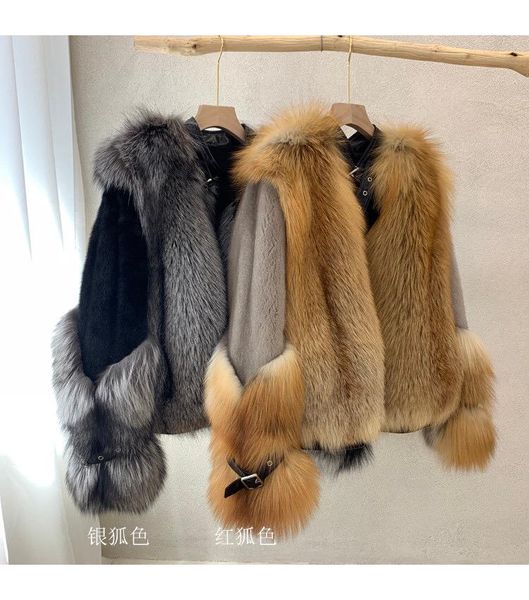 

women's fur & faux 2021 net red same paragraph silver whole skin stitching mink sleeve grass coat female, Black