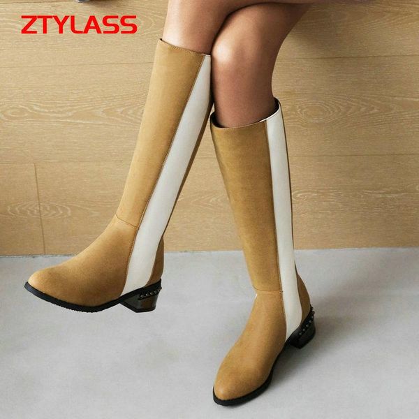 

boots 2021 autumn winter women knee high fashion mixed colors zipper long ladies square heel round toe knight, Black