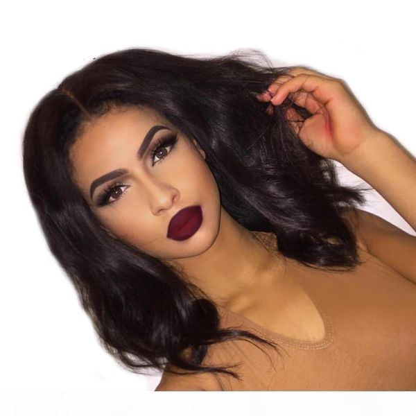 

loose wave lace front human hair short bob wigs with baby hair brazilian remy kinky curly hair 360 lace frontal wigs for women, Black;brown