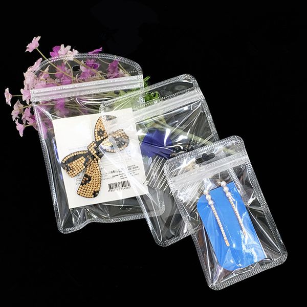 Cerniera in plastica trasparente da 1000 pezzi con sacchetto per il pacchetto con foro per appendere Accessori elettronici Sacchetto di immagazzinaggio con chiusura a cerniera richiudibile per gioielli