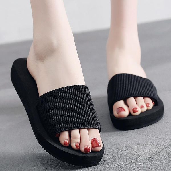 

slipper 3 color parent child summer sandals thick bottomed beach cool women' drag slanted heel children' slippers, Black;grey