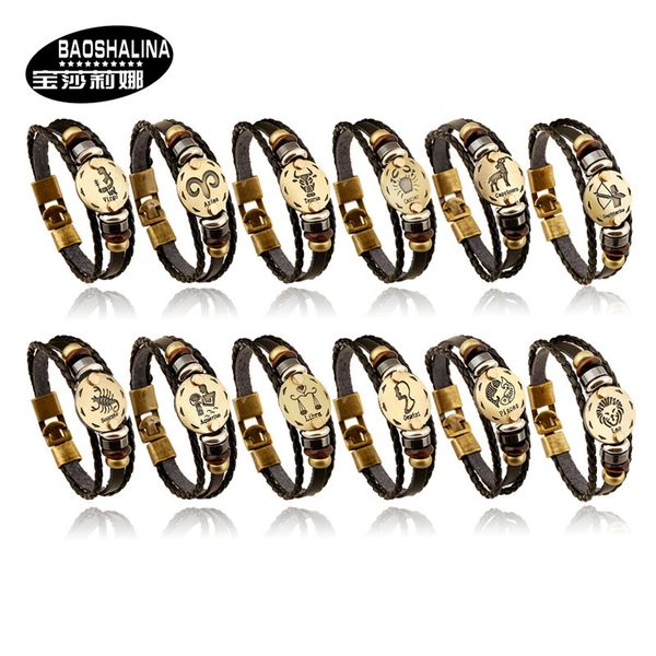 

studs earrings 12 leather bracelet hand woven 12 men's women's jewelry, Golden;silver