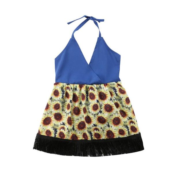 

girl's dresses born kid baby girls sunflower dress sleeveless backless v-neck tassel mini sundress clothes, Red;yellow