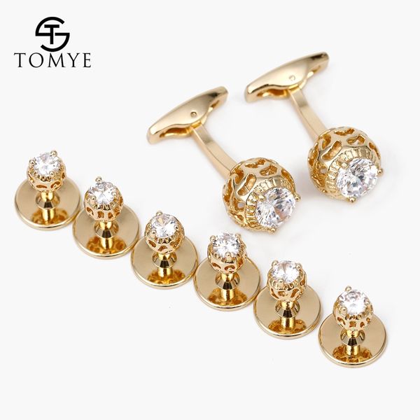 

tomye men cufflinks 8 pcs luxury zircon shirt business gift gold cuff links jewelry with box xk19s145 201124, Silver