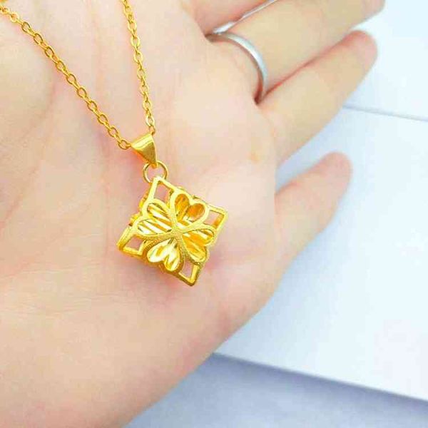 Euro Gold Lucky Grass Pendant Brass Banhado Imitação Jóias Mulheres