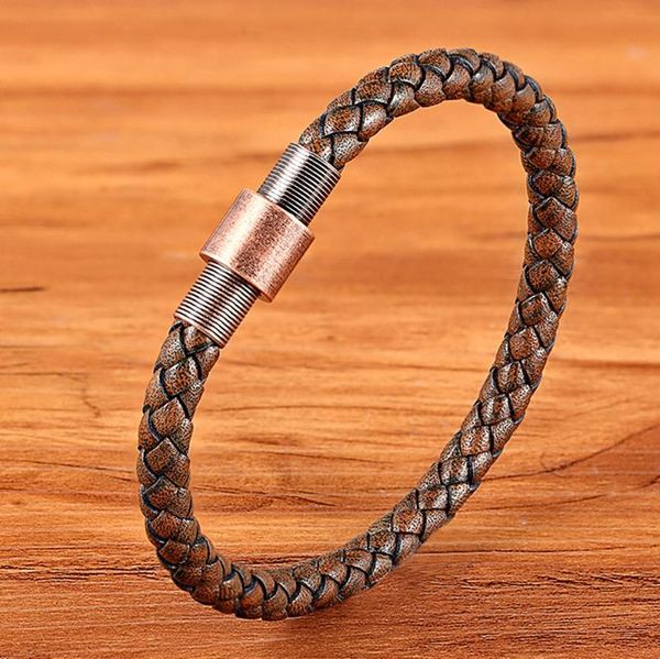 

charm bracelets tyo classic stainless steel magnet clasp personality punk fashion jewelry men bracelet italy genuine leather watch 5 colors, Golden;silver