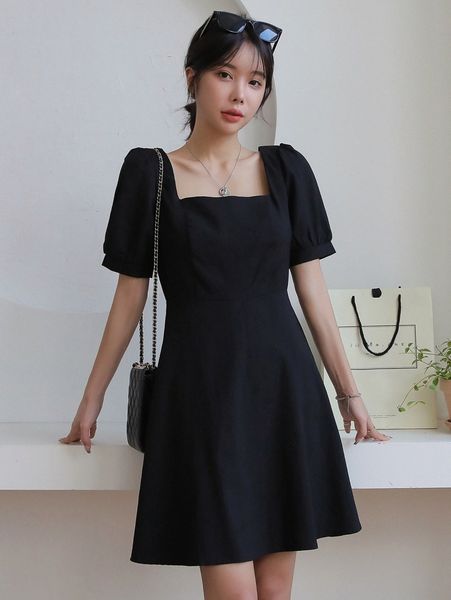 

dazy square neck puff sleeve dress k0td#, Black;gray