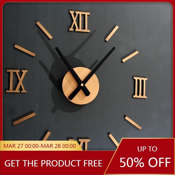 

wall clocks 45x45cm roman numer 3d watch acrylic mirrored digital clock for living room modern design diy home decor