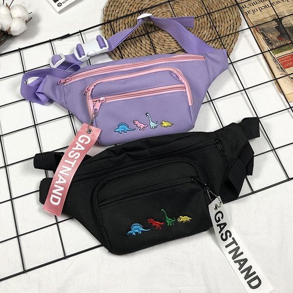 

female cute cartoon dinosaur embroidery large waist bag women mobile harajuku hip hop street chest fanny pack bel cantasi#25