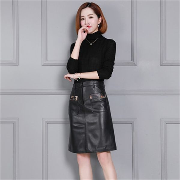 

new fashion genuine sheep hide k161 skirt usv3, Black