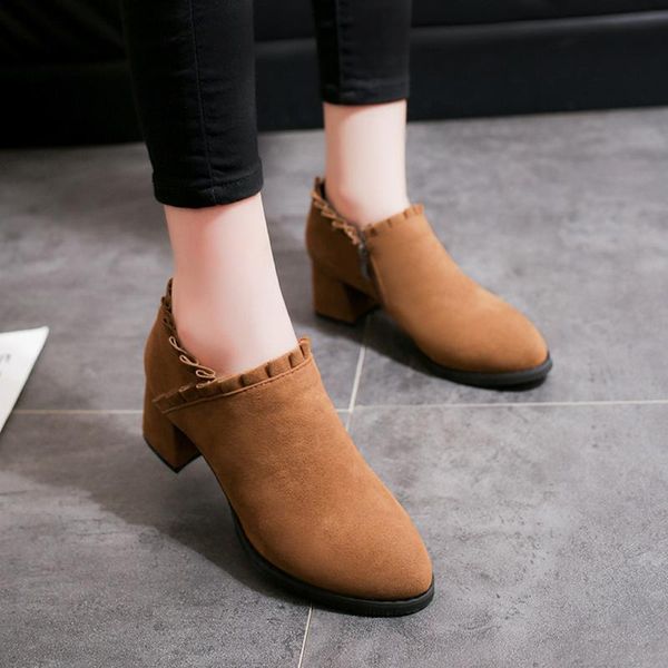 

boots genuine leather ankle for women high heel pointed toe winter fashion shoes woman botas mujer botte femme#g4, Black