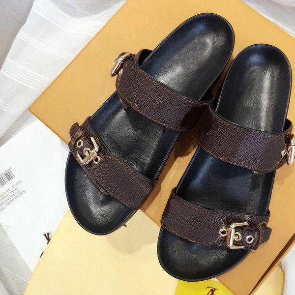 

2021 womens slippers women slides slipper summer sandals mens luxurys designers real leather platform sandal flats fashion old flower s, Black
