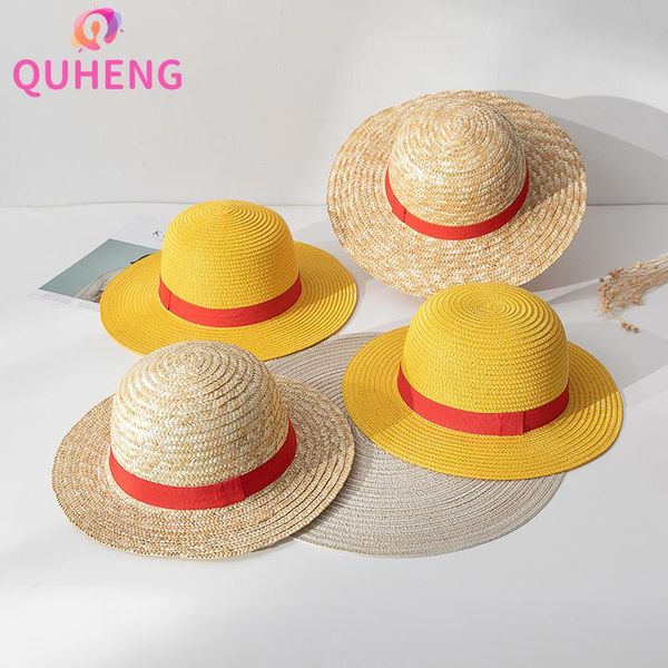 

wide brim hats quheng luffy straw hat cospaly anime dress up braided parent-child outing sunshade sun z228, Blue;gray