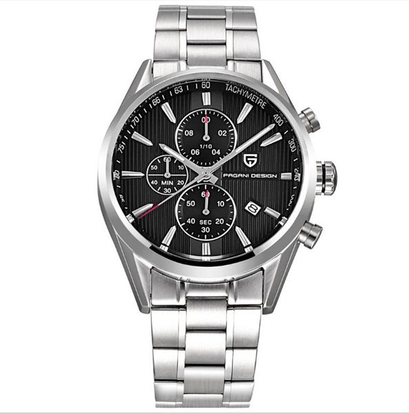 

wristwatches waterproof pagani men's chronograph quartz watches calendar window stainless steel strap sport wristwatch a337, Slivery;brown