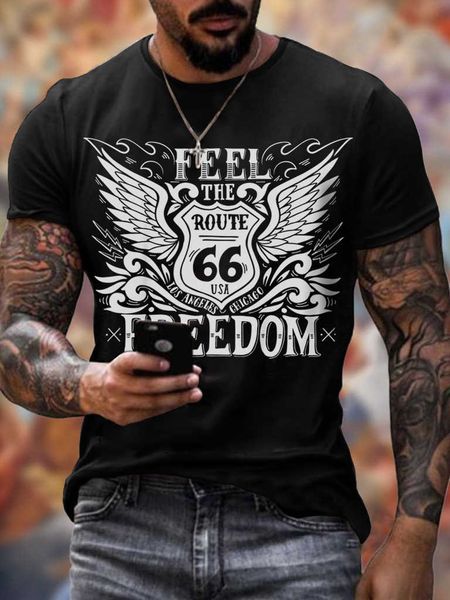 

summer t-shirt highway 66 digital print crew neck men's loose sports t-shirt ct9, White;black