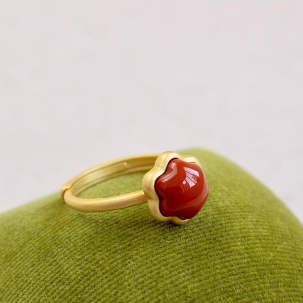 

cluster rings natural south red agate jade ring with 925 sterling silver for women 18k gold jadeite jewelry, Golden;silver