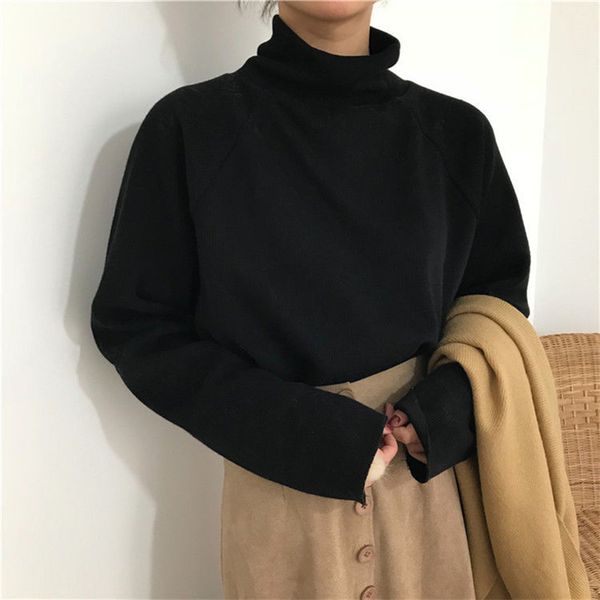 

women's 2021 new oversized high-collar shirt autumn harajuku loose solid color t school casual spring clothes n7oz, White