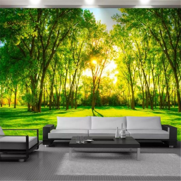 

wallpapers 3d landscape wallcovering wallpaper beautiful green sunny forest scenery painting mural home decor living room