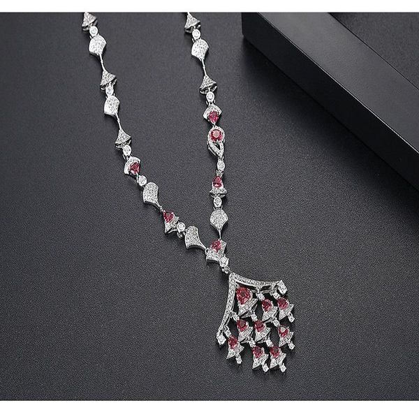 pendant necklaces cubic zirconia stone pave setting sector necklace for women accessories saudi style, dubai middleeast style, Silver