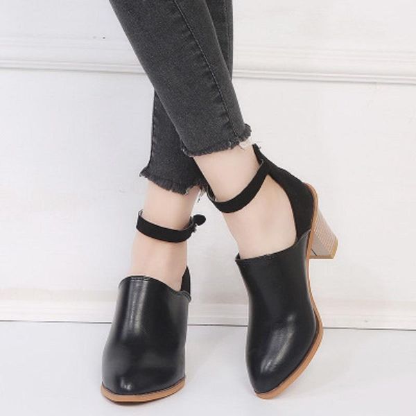 

dress shoes 2021 single simple retro thick-soled casual pointed high-heeled, Black