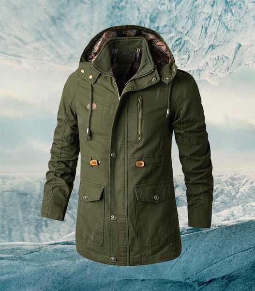 

men's jackets 2021men's clothing chunqiu cotton mid-length hooded zipper loose multi-pocket casual menswear fashion windbreaker co, Black;brown