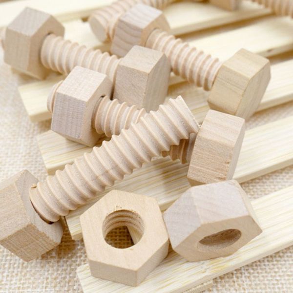 

40JC 3 Pcs Child Wooden Screw Nut Building Assembling Blocks Hands-on Teaching Aid Early Educational Puzzle Toys