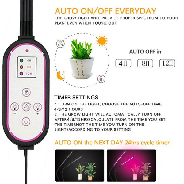 

usb garden grow light full 4 head for indoor plants flexible neck succulent dimming timing clip base home led