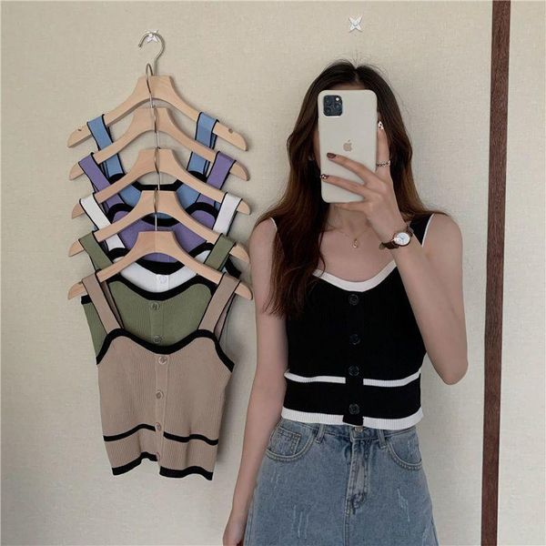 

women's t-shirt knitted camisole women contrasting white vest sling female knit innerwear summer sleeveless student woman bottoming sh