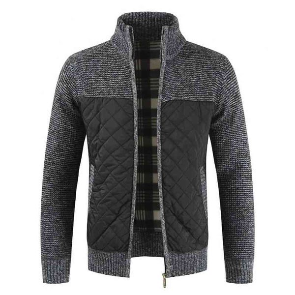 

casual stand collar et autumn zipper thicken knitted sweater pocket slim cardigan men's daily busins cardigan, Black;white
