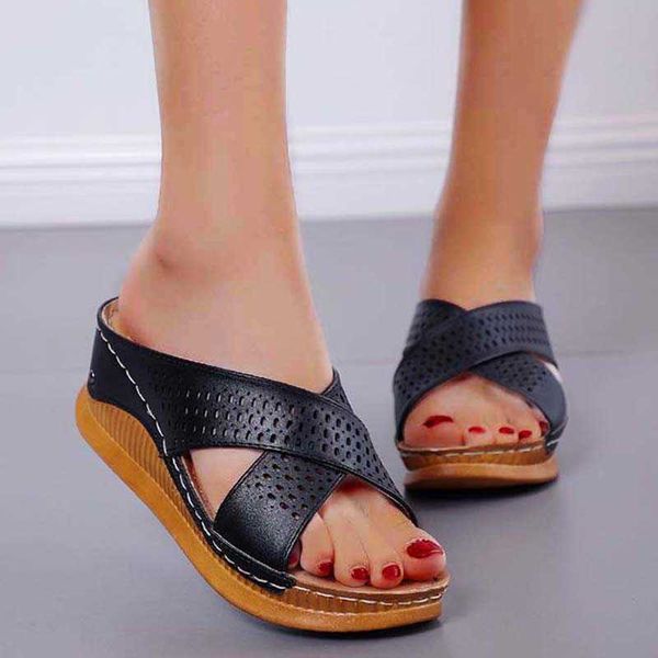

women sandals summer shoes for leisure beach wedges platform female gladiator footwears y0721, Black