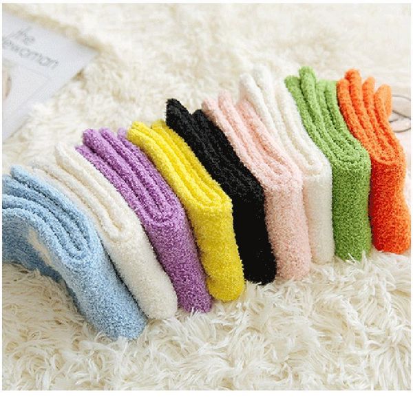 

cute socks women bed socks pure solid color fluffy warm winter gift soft floor home funny flower socks thick new y jllsib, Black