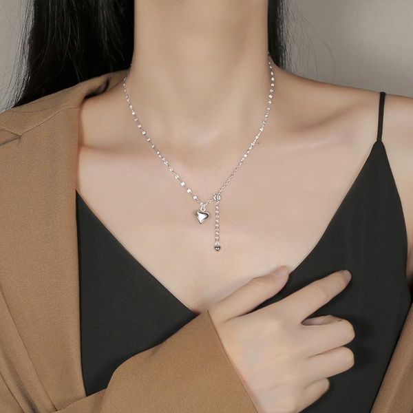 

pendant necklaces water wave chain women heart-shaped necklace clavicle female silver color glossy wholesale