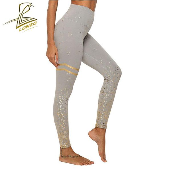 

lonzo new yoga leggings sport women running fitness pants high waist stretch bronzing slim trousers lcp118, White;red
