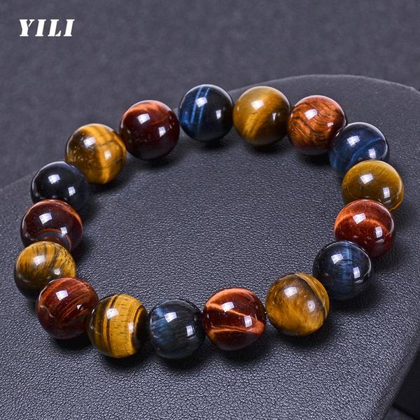 

beaded, strands 6-12mm tiger eye stone bracelets charm natural beads bracelet for men women yoga meditation male buddha jewelry, Black